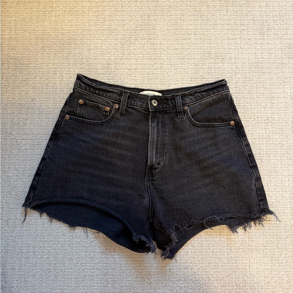 Abercrombie & Fitch Black Jean Shorts High-Waisted Frayed Hem